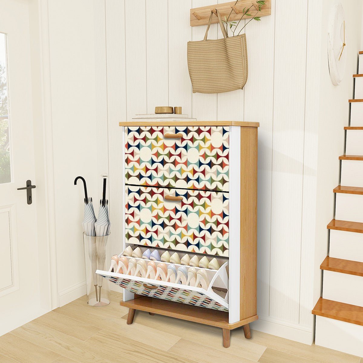 Mid Century Modern Flip Drawer Shoe Cabinet, Scandinavian