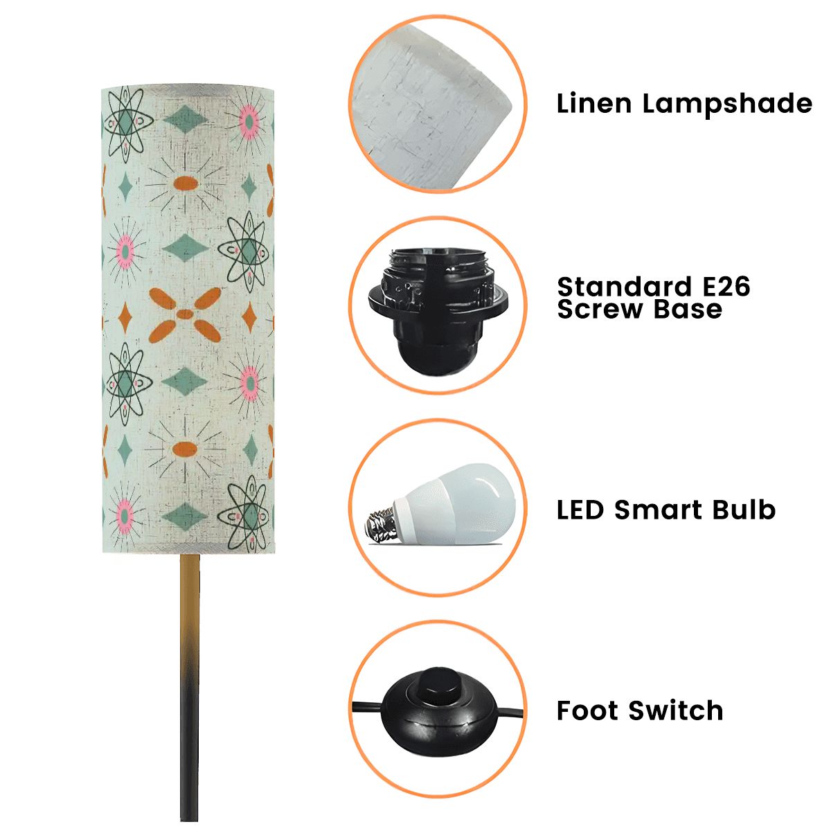 Kate McEnroe New York Mid Century Modern Floor Lamp, Retro Atomic Starburst Linen Shade, 1950s MCM LampFloor Lampswk8PaDY5VB