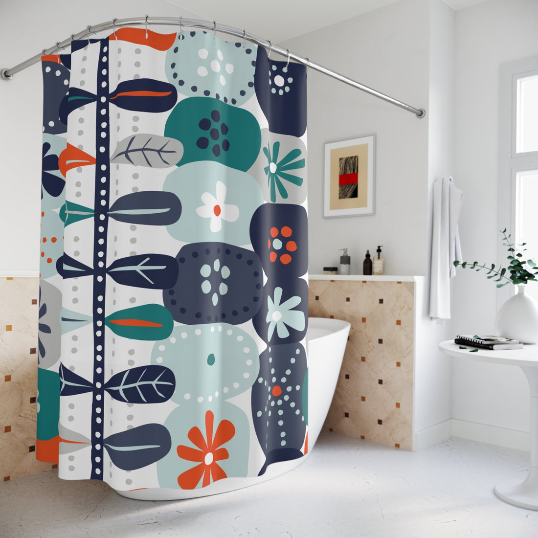 Kate McEnroe New York Mid Century Modern Floral Shower Curtain, Retro 60s Scandinavian Boho Bathroom DecorShower Curtains26218681961931756894
