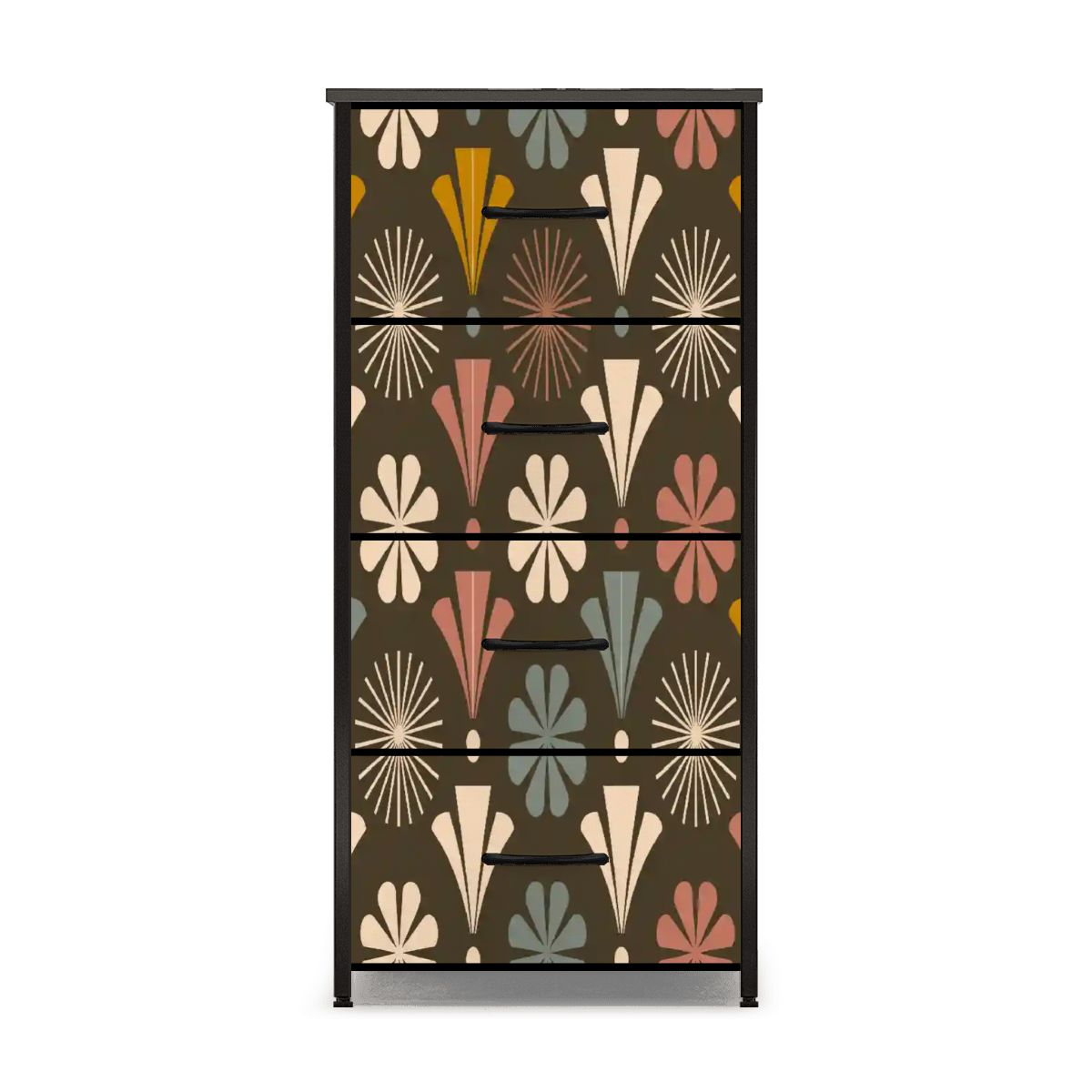 Kate McEnroe New York Mid Century Modern Floral Starburst Brown Retro 4 Drawer DresserDressersAJx0dJfAKq