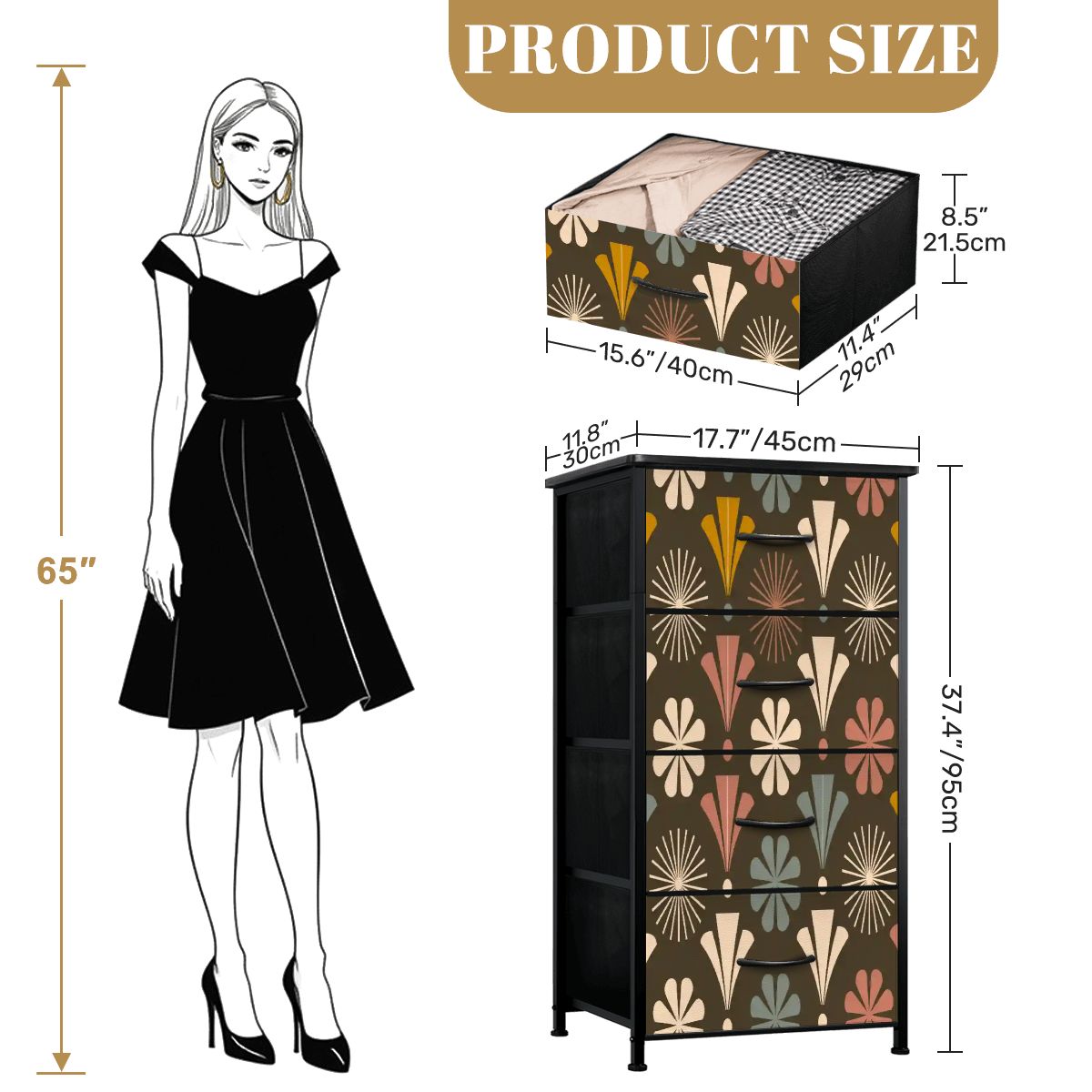 Kate McEnroe New York Mid Century Modern Floral Starburst Brown Retro 4 Drawer DresserDressersAJx0dJfAKq