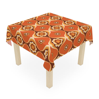 Kate McEnroe New York Mid Century Modern Flower Power Orange Brown Tablecloth, Retro 70s Groovy Dining AccentTablecloths22467118065939254784
