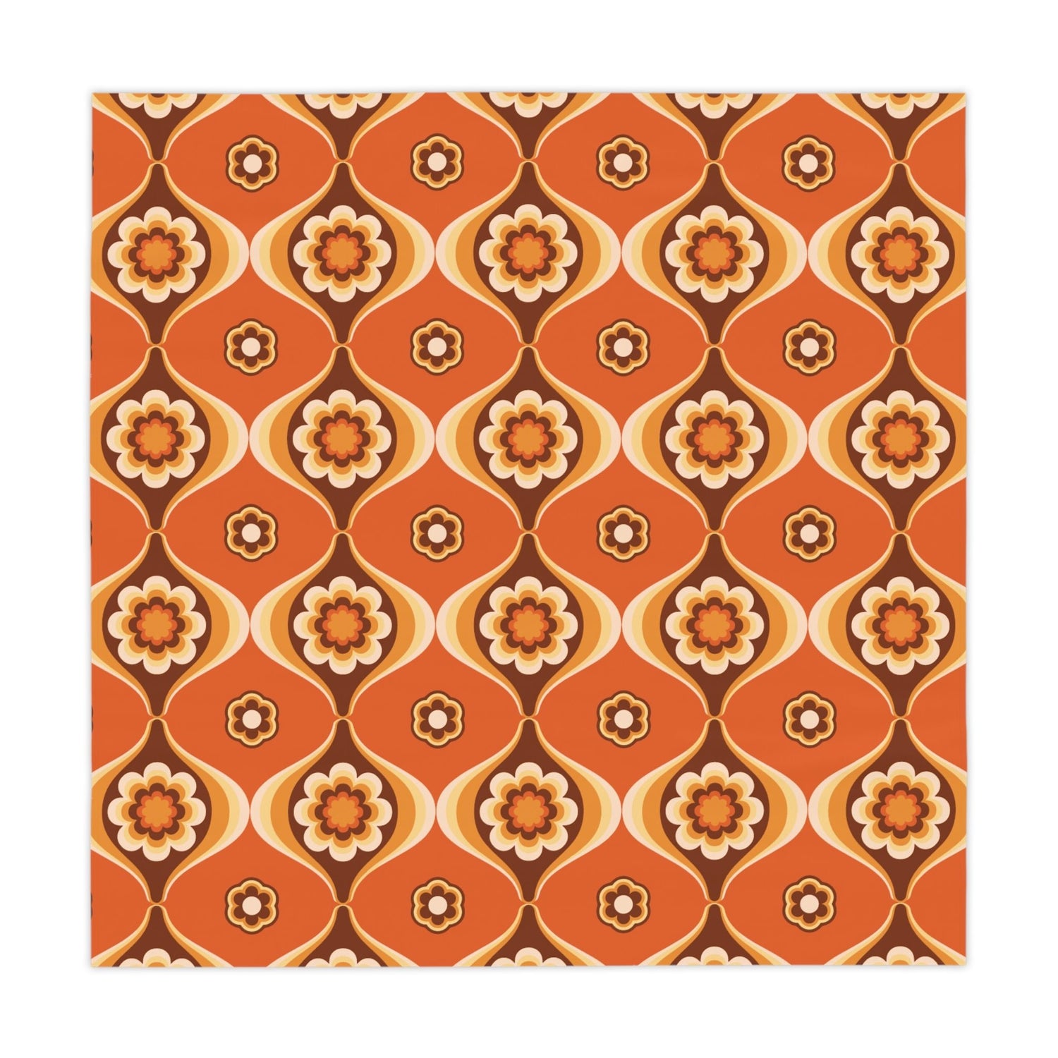 Kate McEnroe New York Mid Century Modern Flower Power Orange Brown Tablecloth, Retro 70s Groovy Dining AccentTablecloths22467118065939254784