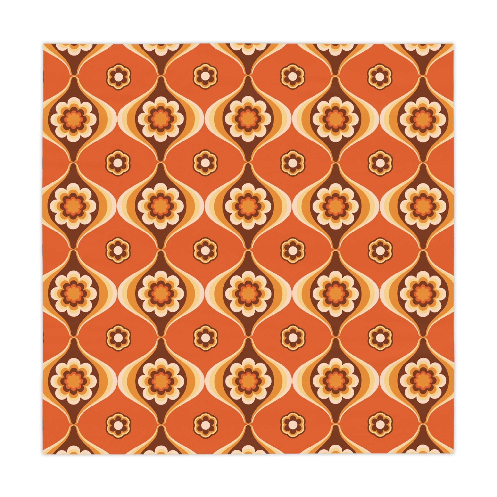Kate McEnroe New York Mid Century Modern Flower Power Orange Brown Tablecloth, Retro 70s Groovy Dining AccentTablecloths22467118065939254784