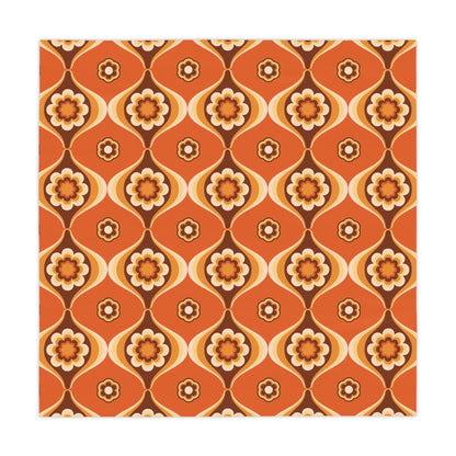 Kate McEnroe New York Mid Century Modern Flower Power Orange Brown Tablecloth, Retro 70s Groovy Dining AccentTablecloths22467118065939254784