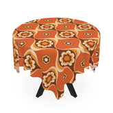 Kate McEnroe New York Mid Century Modern Flower Power Orange Brown Tablecloth, Retro 70s Groovy Dining AccentTablecloths22467118065939254784