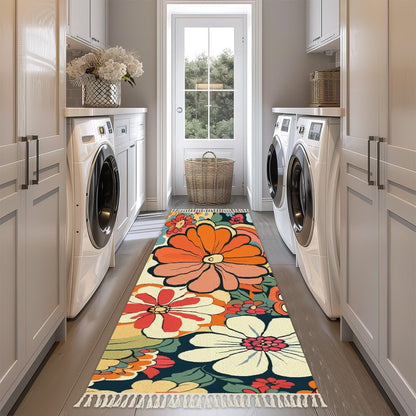 Kate McEnroe New York Mid Century Modern Flower Power Runner Rug, Retro 70s Bold Daisy Area Carpet, Boho Chic Floral Hallway Tassel RugRugs &amp; MatsvmoklgeJjn