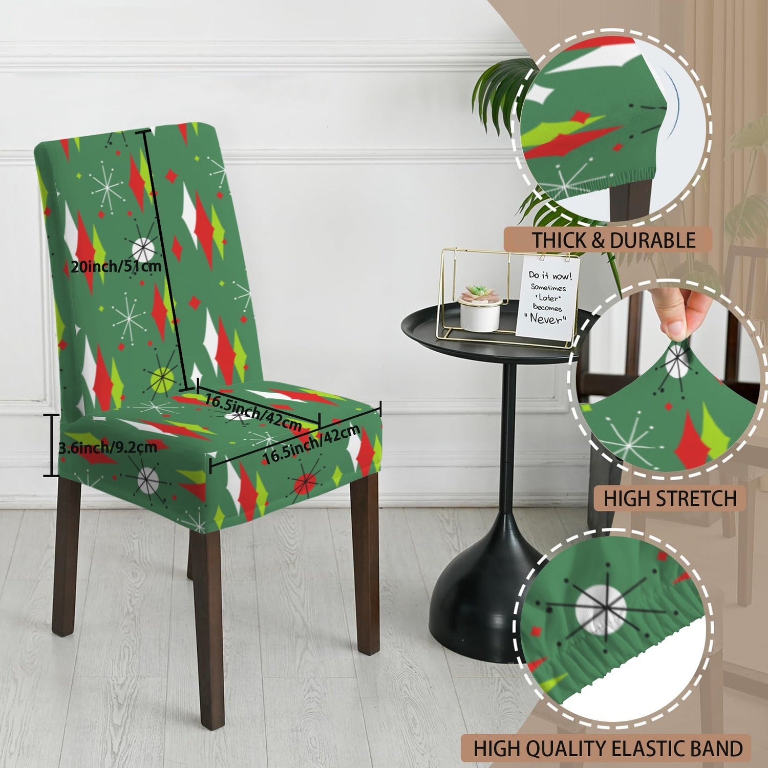 Kate McEnroe New York Mid Century Modern Franciscan Diamond Starburst Green Christmas Dining Chair SlipcoversChair SlipcoversD3232915