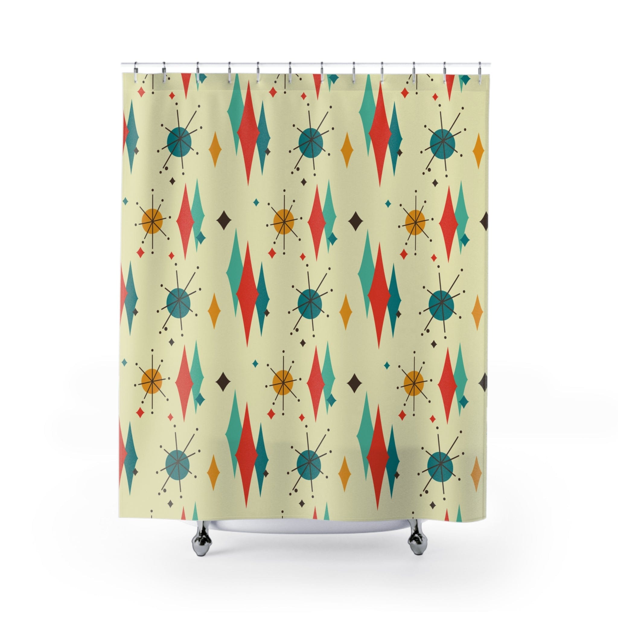 Kate McEnroe New York Mid Century Modern Franciscan Diamond Starburst Shower Curtain, Retro Beige, Yellow, Teal Bathroom Decor, MCM Bath CurtainsShower CurtainsS40 - FRA - DSB - 7X7