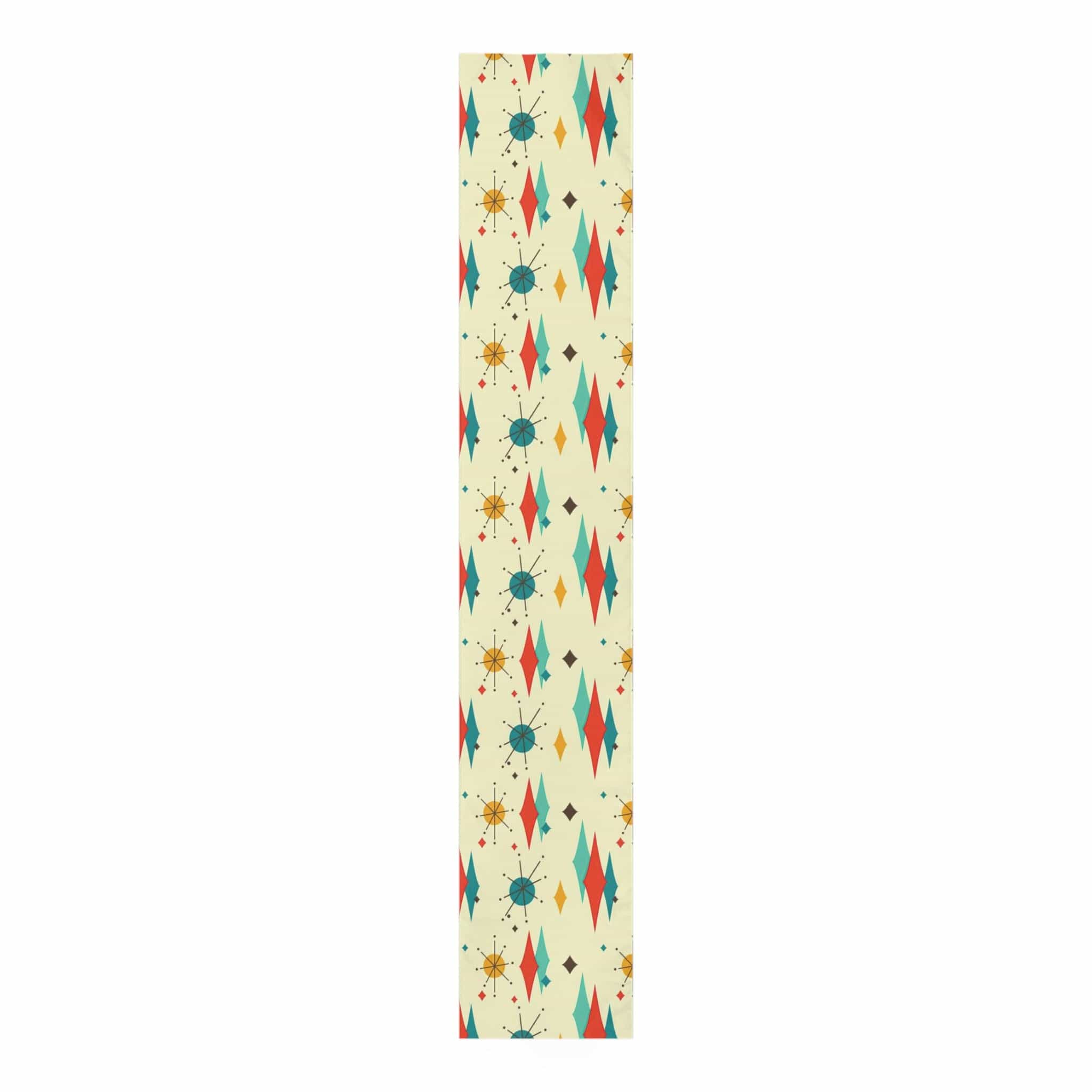 Kate McEnroe New York Mid Century Modern Franciscan Diamond Starburst Table Runner, Retro Beige, Orange, Teal, Mustard Yellow Table Linens, 50s MCM Dining Table DecorTable Runners75918983597716366675