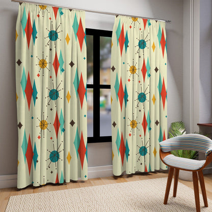 Kate McEnroe New York Mid Century Modern Franciscan Diamond Starburst Window Curtain, Retro 50s MCM Living Room, Bedroom PanelsWindow CurtainsW3D - FSC - STB - SH2