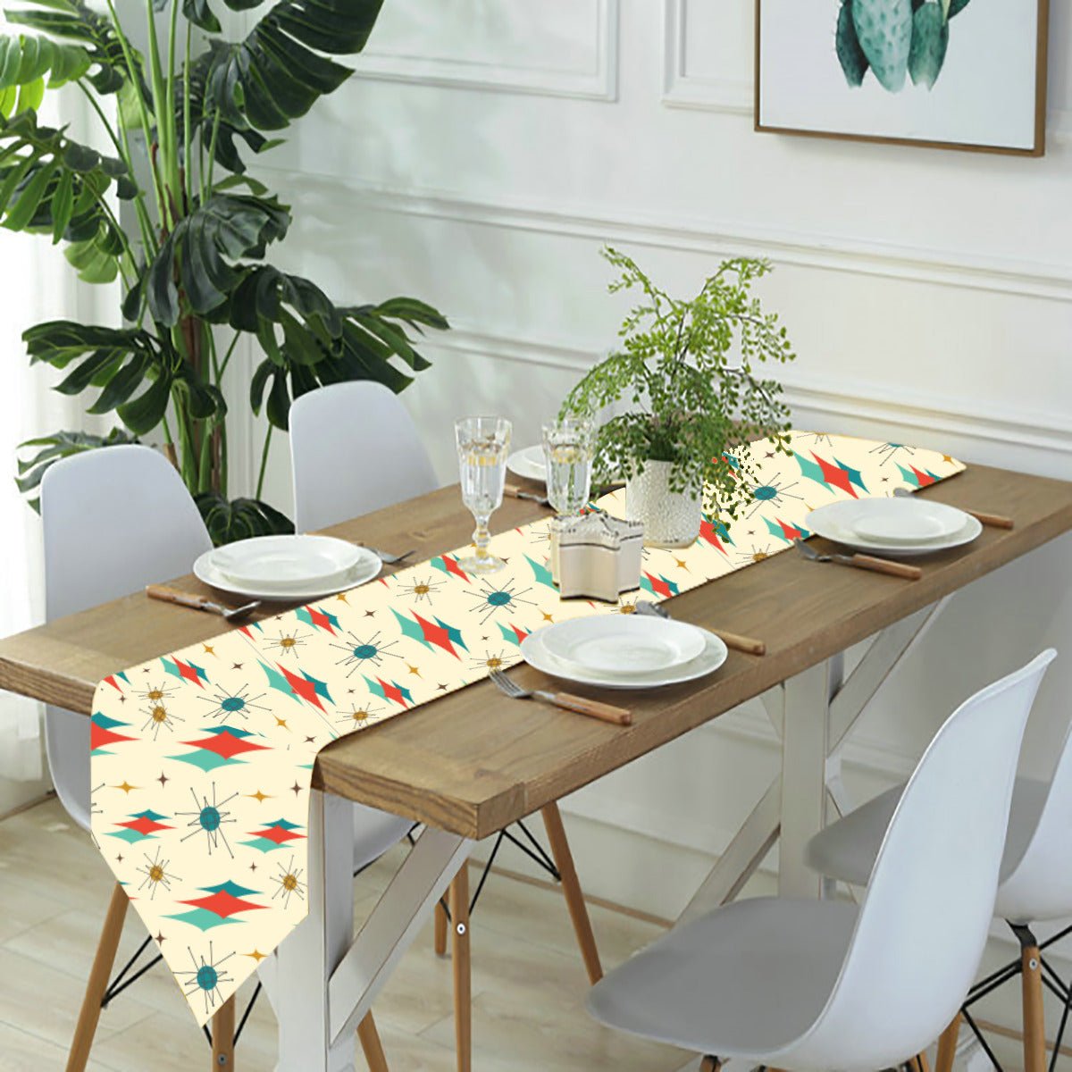 Kate McEnroe New York Mid Century Modern Franciscan Starburst Linen Triangular Table Runner, Atomic Starburst Dining DecorTable RunnersH5KRTB - HOPJ44 - ANNZHK