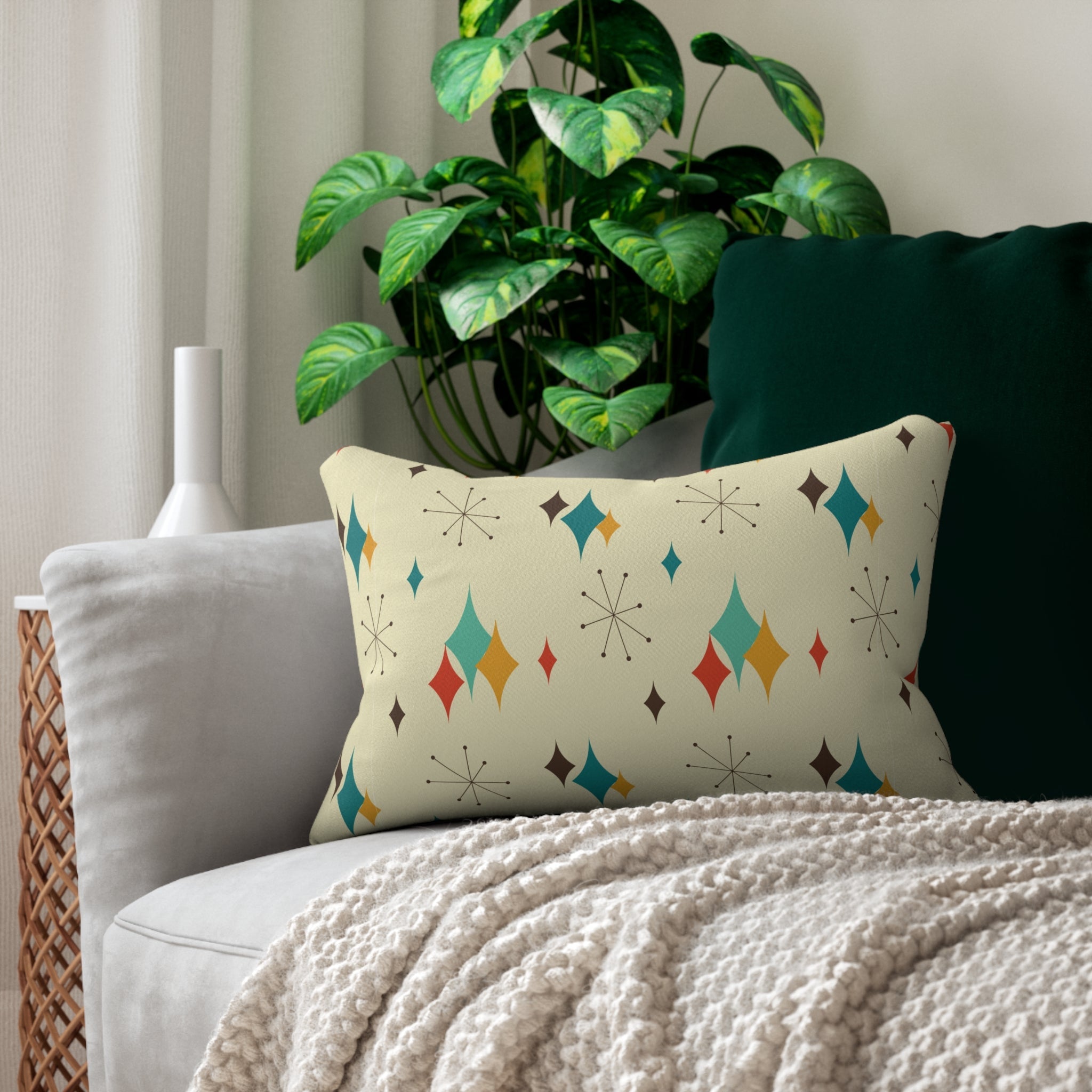 Kate McEnroe New York Mid Century Modern Franciscan Starburst Lumbar Pillow, Atomic Age Design, Retro Groovy Throw Cushion, Vintage 50s Vibe, Funky Sofa AccentLumbar Pillows72775655124629947286