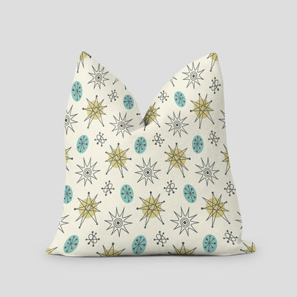 Kate McEnroe New York Mid Century Modern Franciscan Starburst Throw Pillow with Insert, Retro 1950s Atomic Cushions, MCM Aqua Blue, Lime, Off white Accent PillowThrow Pillows16044820790939547647