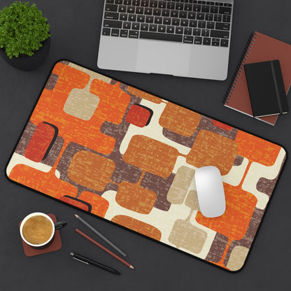 Kate McEnroe New York Mid Century Modern Geometric Abstract Desk Mat, Retro Orange, Brown, Cream MCM office AccessoriesDesk Pads15158641845797133346