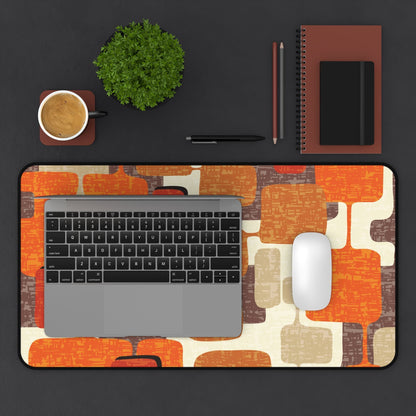 Kate McEnroe New York Mid Century Modern Geometric Abstract Desk Mat, Retro Orange, Brown, Cream MCM office AccessoriesDesk Pads15158641845797133346