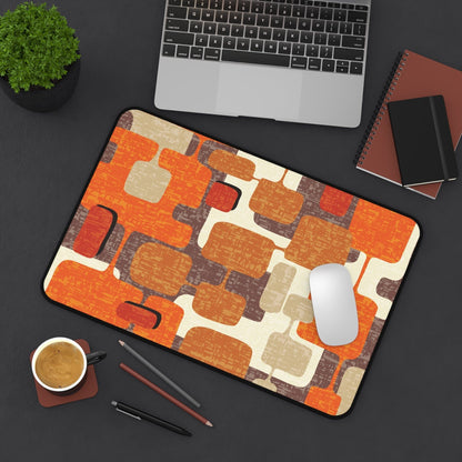 Kate McEnroe New York Mid Century Modern Geometric Abstract Desk Mat, Retro Orange, Brown, Cream MCM office AccessoriesDesk Pads15158641845797133346