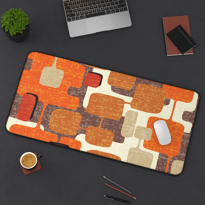 Kate McEnroe New York Mid Century Modern Geometric Abstract Desk Mat, Retro Orange, Brown, Cream MCM office AccessoriesDesk Pads15158641845797133346