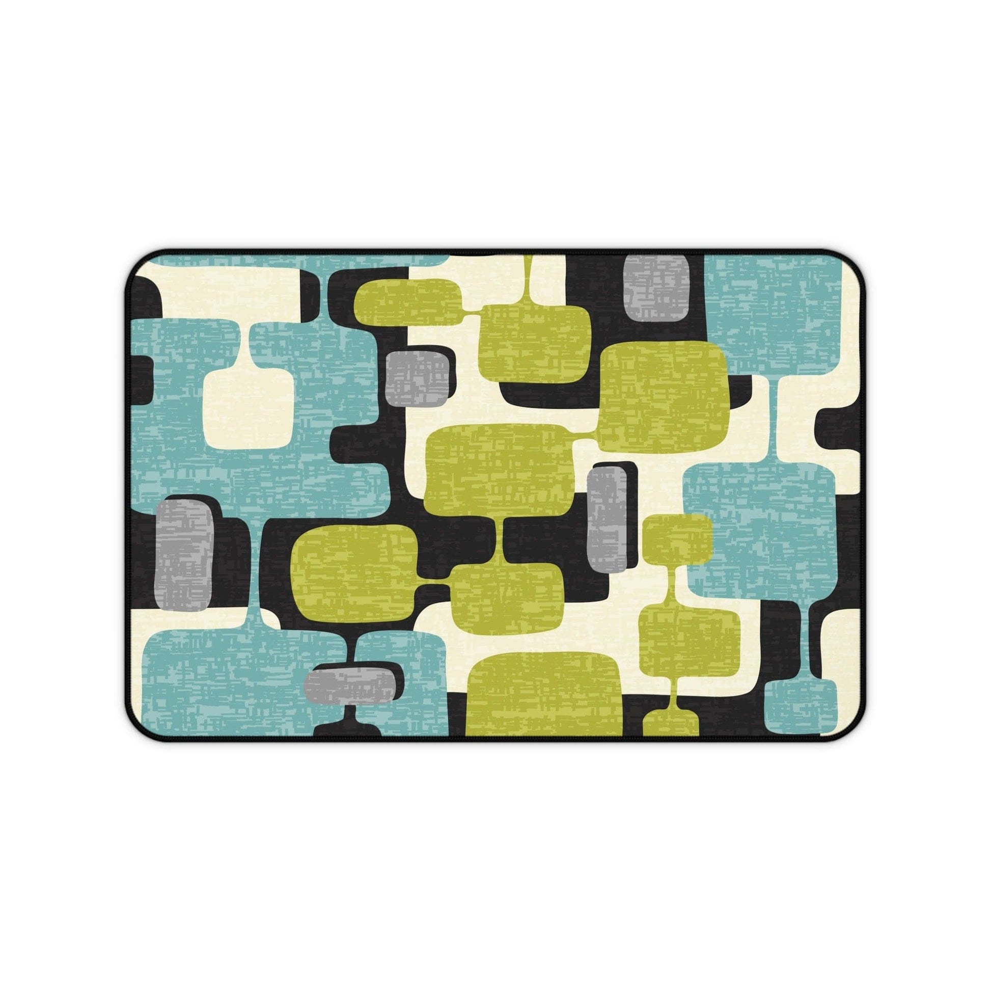 Kate McEnroe New York Mid Century Modern Geometric Abstract Desk Mat, Retro Teal, Lime Green, Gray, Black MCM office Accessories Mouse Pads