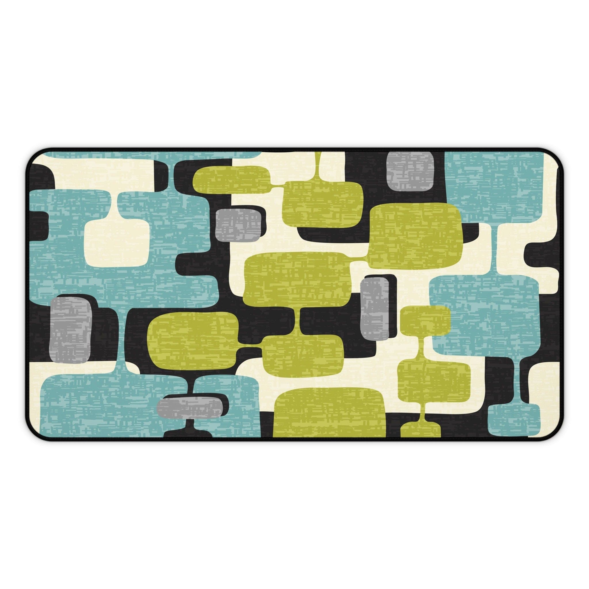 Kate McEnroe New York Mid Century Modern Geometric Abstract Desk Mat, Retro Teal, Lime Green, Gray, Black MCM office AccessoriesDesk Pads79204360823469201129