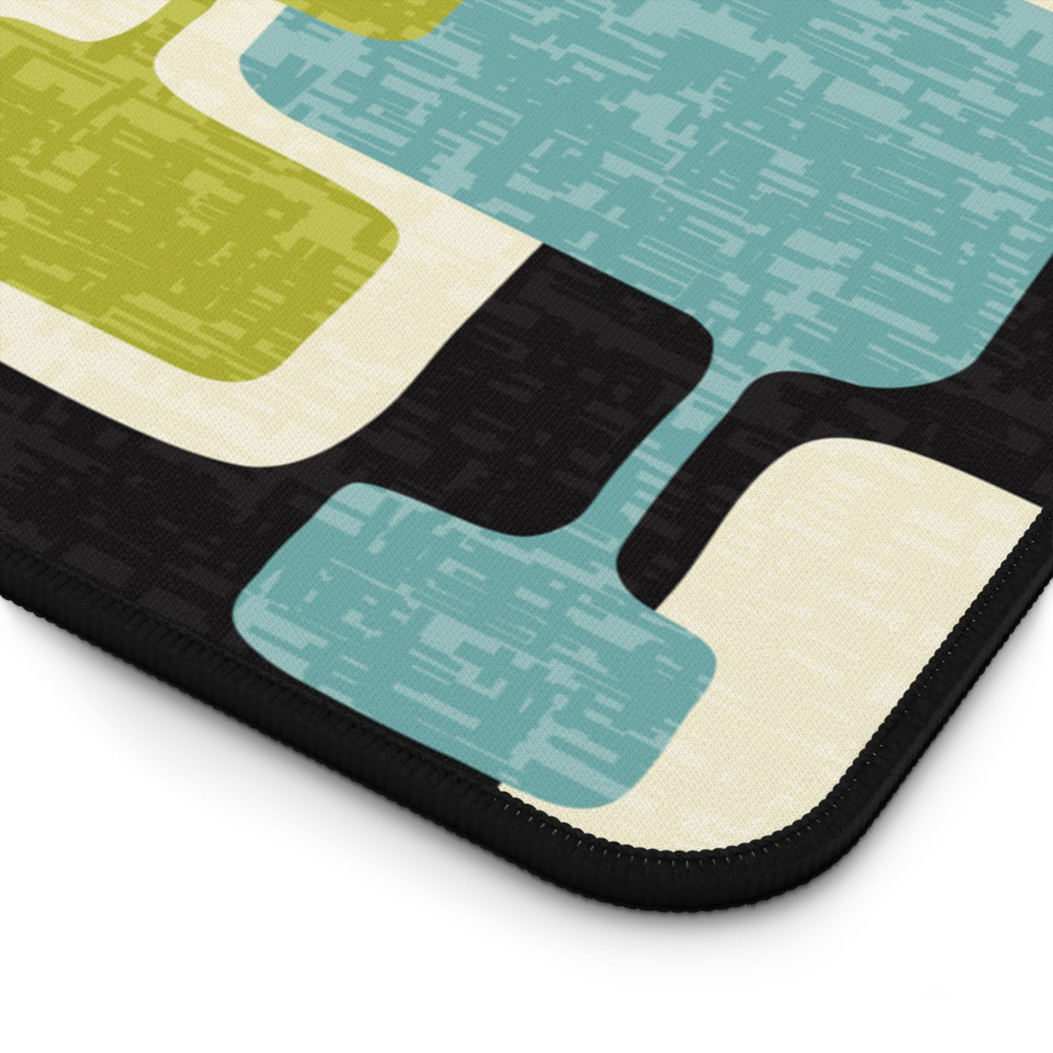 Kate McEnroe New York Mid Century Modern Geometric Abstract Desk Mat, Retro Teal, Lime Green, Gray, Black MCM office AccessoriesDesk Pads79204360823469201129