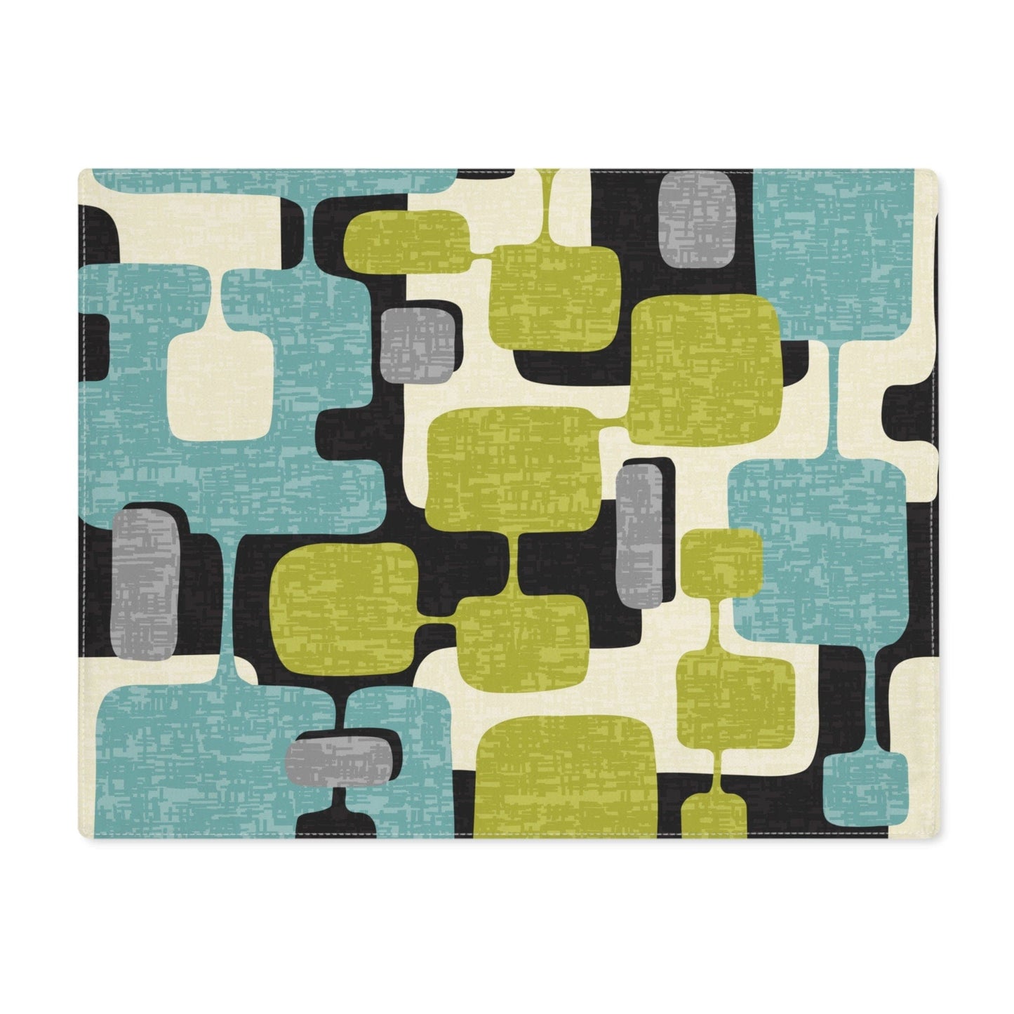 Kate McEnroe New York Mid Century Modern Geometric Abstract Placemats, Retro Teal, Lime Green, Gray, Black MCM Table Linens Placemats 11614579044325381528
