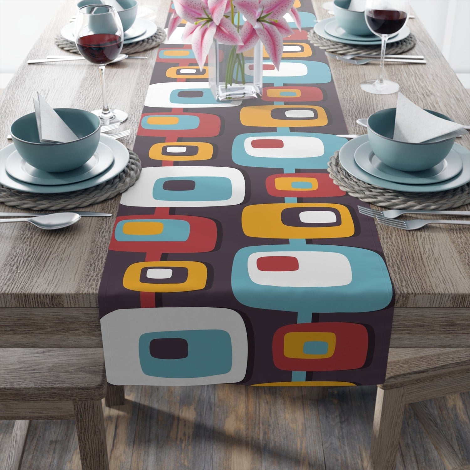 Kate McEnroe New York Mid Century Modern Geometric Abstract Squares Table Runner (Cotton, Poly)Table Runners74415661472004339490