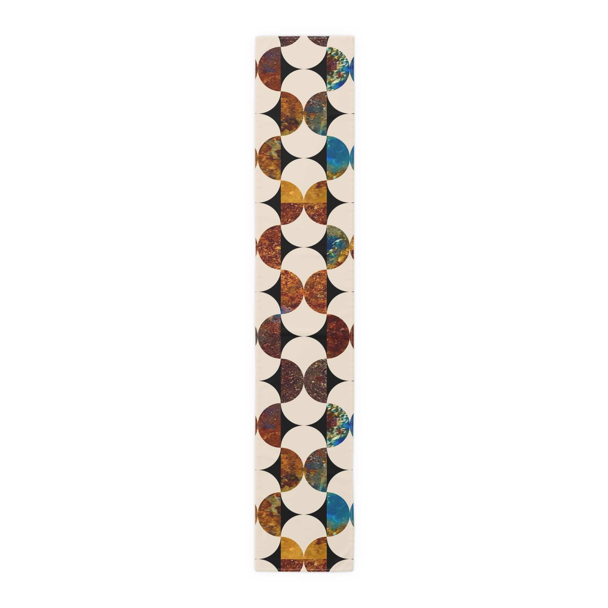 Kate McEnroe New York Mid Century Modern Geometric Abstract Table Runner, Brown, Blue Beige Retro Table DecorTable Runners12083302192948189206