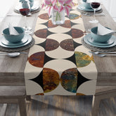 Kate McEnroe New York Mid Century Modern Geometric Abstract Table Runner, Brown, Blue Beige Retro Table DecorTable Runners12083302192948189206