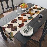 Kate McEnroe New York Mid Century Modern Geometric Abstract Table Runner, Brown, Blue Beige Retro Table DecorTable Runners12083302192948189206