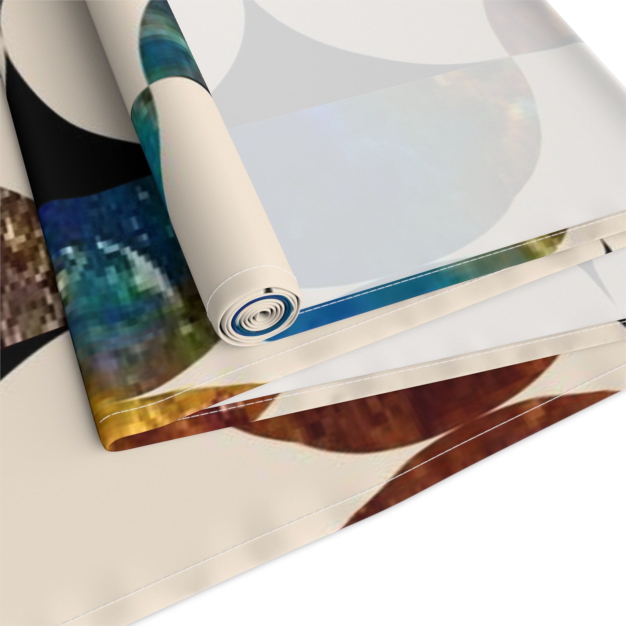 Kate McEnroe New York Mid Century Modern Geometric Abstract Table Runner, Brown, Blue Beige Retro Table DecorTable Runners47790153180242797487