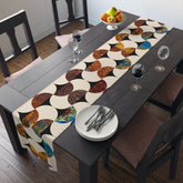 Kate McEnroe New York Mid Century Modern Geometric Abstract Table Runner, Brown, Blue Beige Retro Table DecorTable Runners47790153180242797487