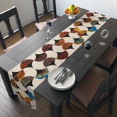 Kate McEnroe New York Mid Century Modern Geometric Abstract Table Runner, Brown, Blue Beige Retro Table DecorTable Runners47790153180242797487