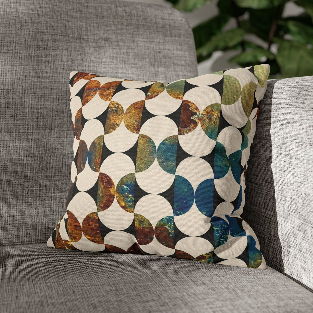 Kate McEnroe New York Mid Century Modern Geometric Abstract Throw Pillow Covers, Brown, Blue, Beige, 50s Retro Living Room, Bedroom Cushion Covers Throw Pillow Covers 14&quot; × 14&quot; 28202314644540254785