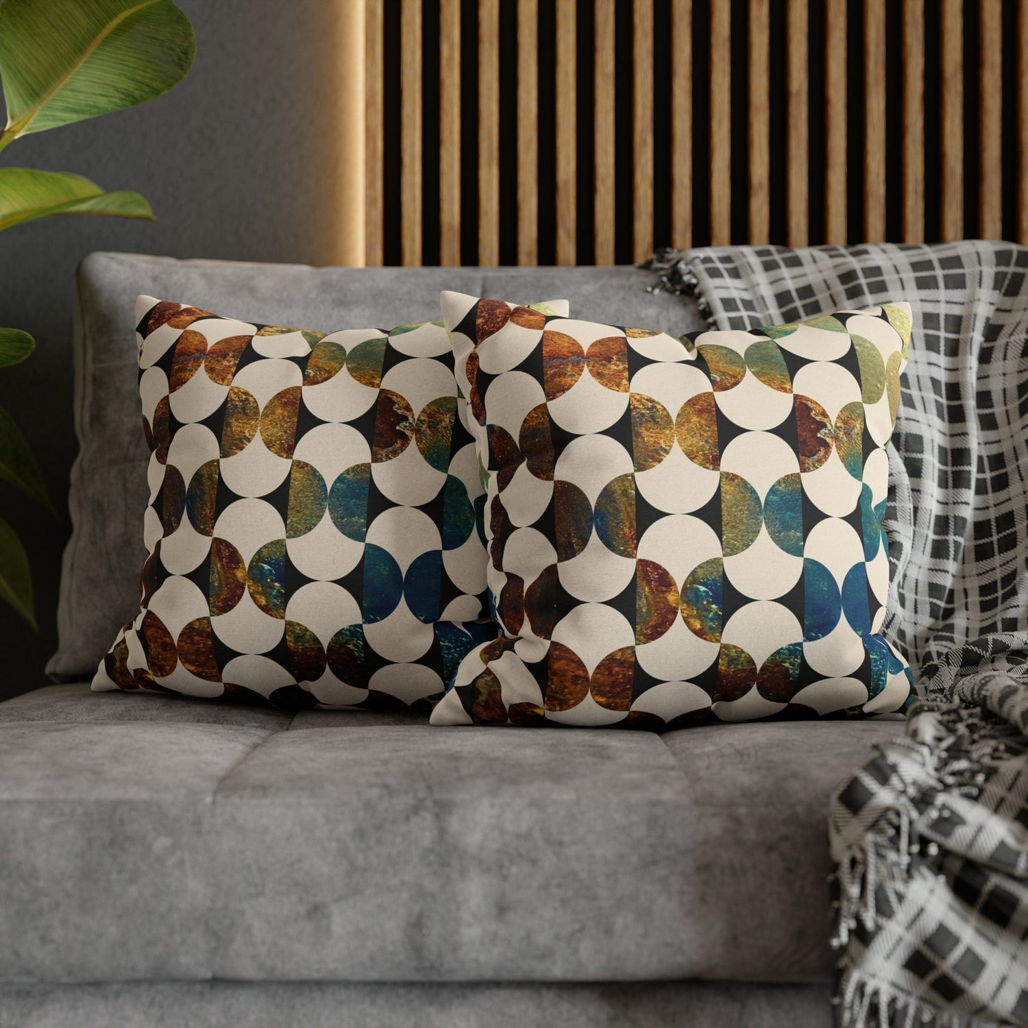 Kate McEnroe New York Mid Century Modern Geometric Abstract Throw Pillow Covers, Brown, Blue, Beige, 50s Retro Living Room, Bedroom Cushion CoversThrow Pillow Covers79006556349750932845