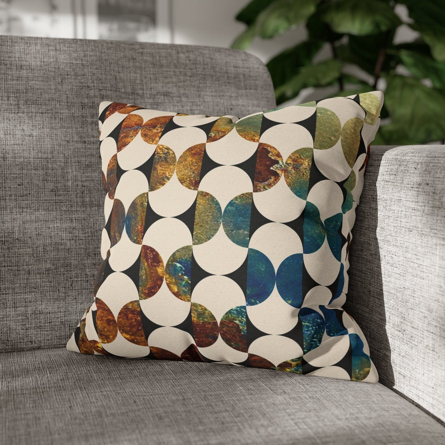 Kate McEnroe New York Mid Century Modern Geometric Abstract Throw Pillow Covers, Brown, Blue, Beige, 50s Retro Living Room, Bedroom Cushion CoversThrow Pillow Covers13567590563798508477