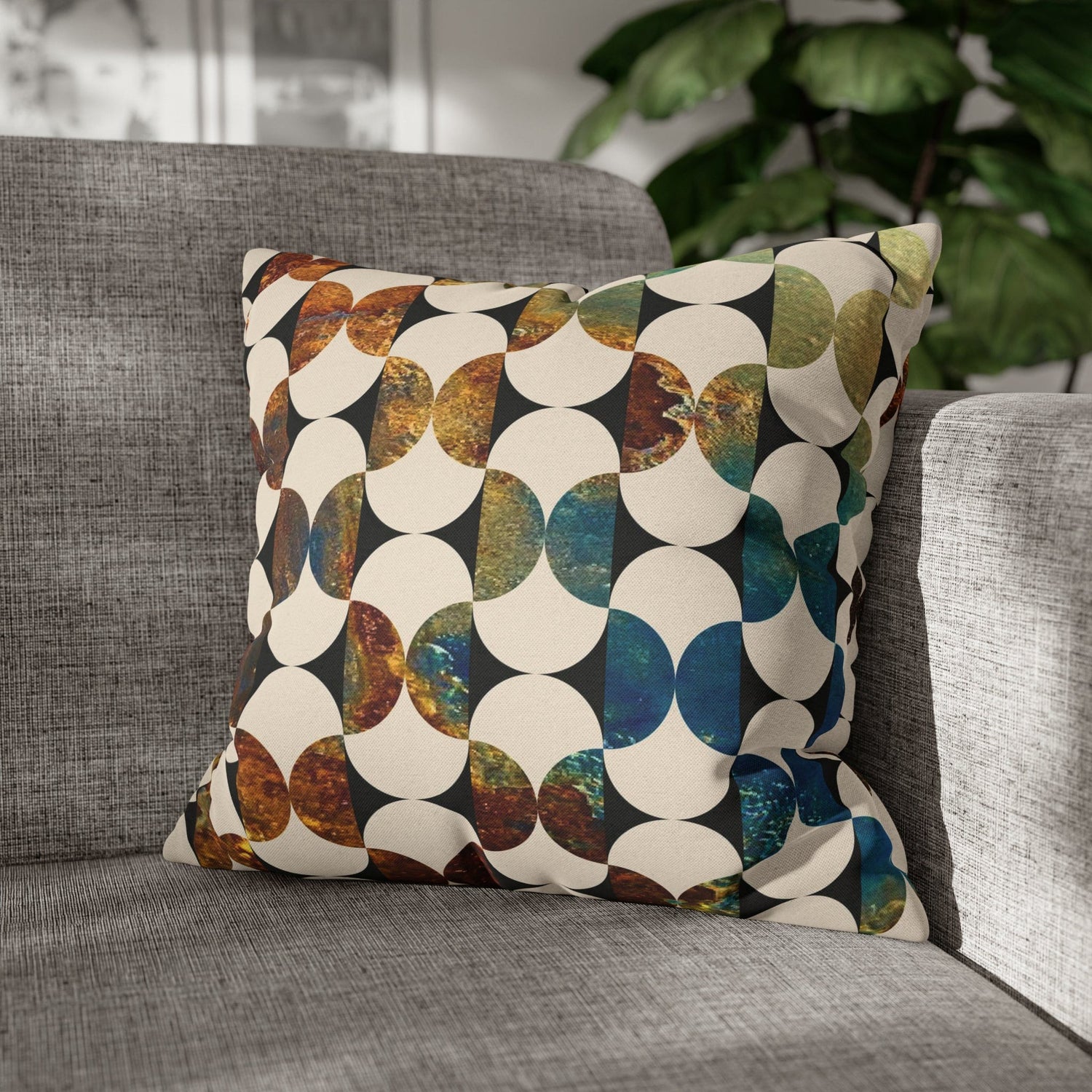 Kate McEnroe New York Mid Century Modern Geometric Abstract Throw Pillow Covers, Brown, Blue, Beige, 50s Retro Living Room, Bedroom Cushion CoversThrow Pillow Covers79006556349750932845