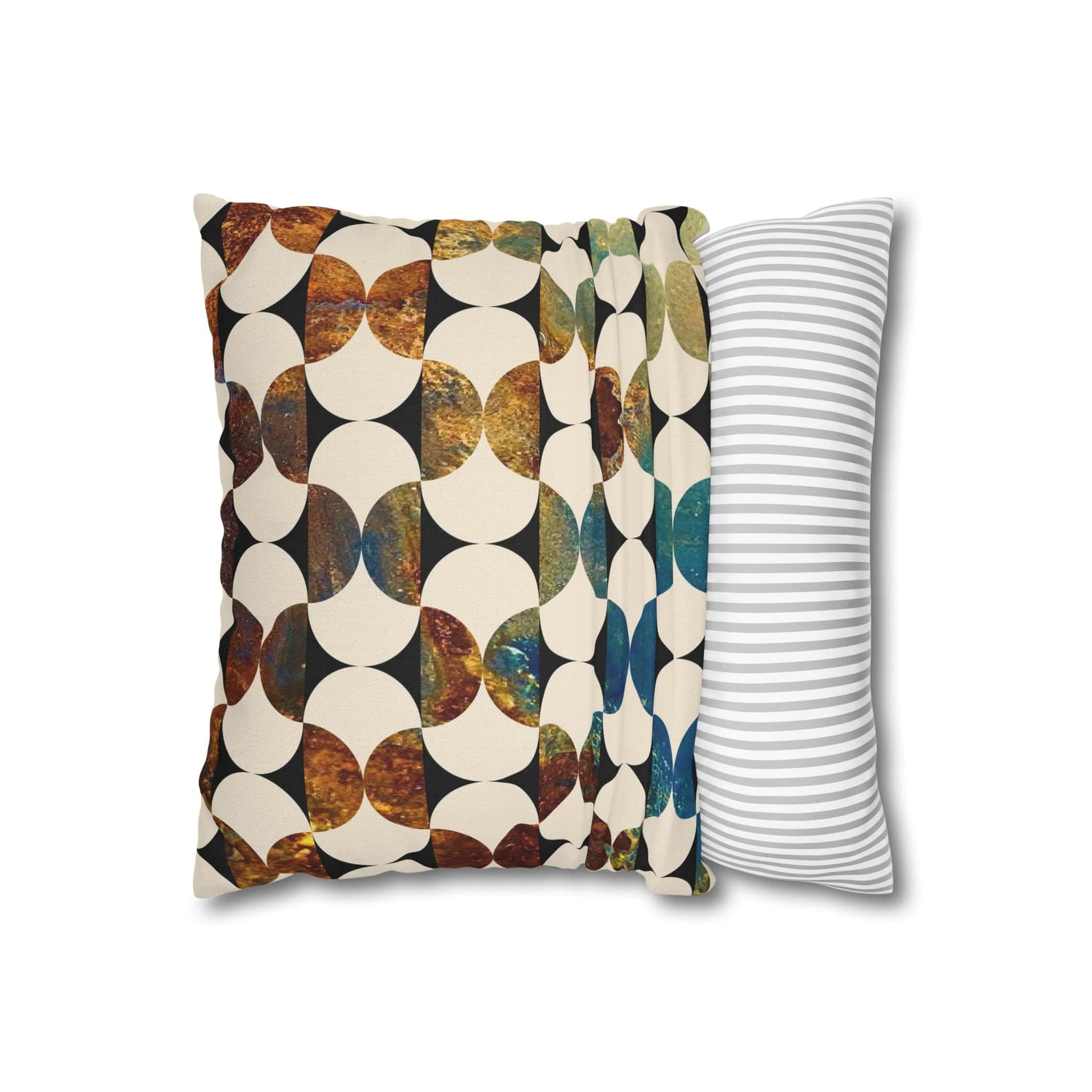 Kate McEnroe New York Mid Century Modern Geometric Abstract Throw Pillow Covers, Brown, Blue, Beige, 50s Retro Living Room, Bedroom Cushion CoversThrow Pillow Covers79006556349750932845