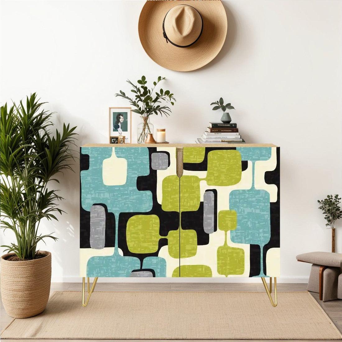 Kate McEnroe New York Mid Century Modern Geometric Cabinet, Retro Atomic Sideboard, 50s Mod Storage UnitStorage CabinetsClxLuLf3zL