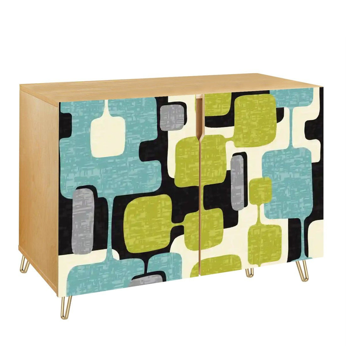 Kate McEnroe New York Mid Century Modern Geometric Cabinet, Retro Atomic Sideboard, 50s Mod Storage UnitStorage CabinetsClxLuLf3zL