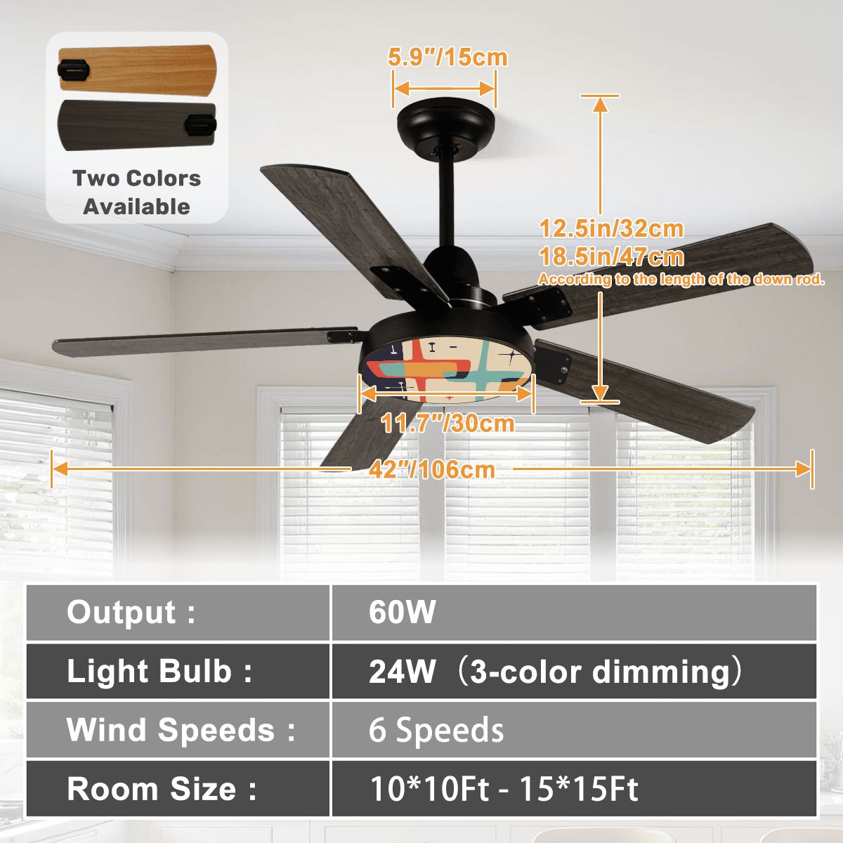 Kate McEnroe New York Mid Century Modern Geometric Ceiling Fan with Light, 50s Retro Starburst AccentCeiling Fansoj0FxzBGPf