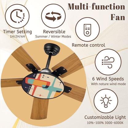 Kate McEnroe New York Mid Century Modern Geometric Ceiling Fan with Light, 50s Retro Starburst AccentCeiling Fansoj0FxzBGPf