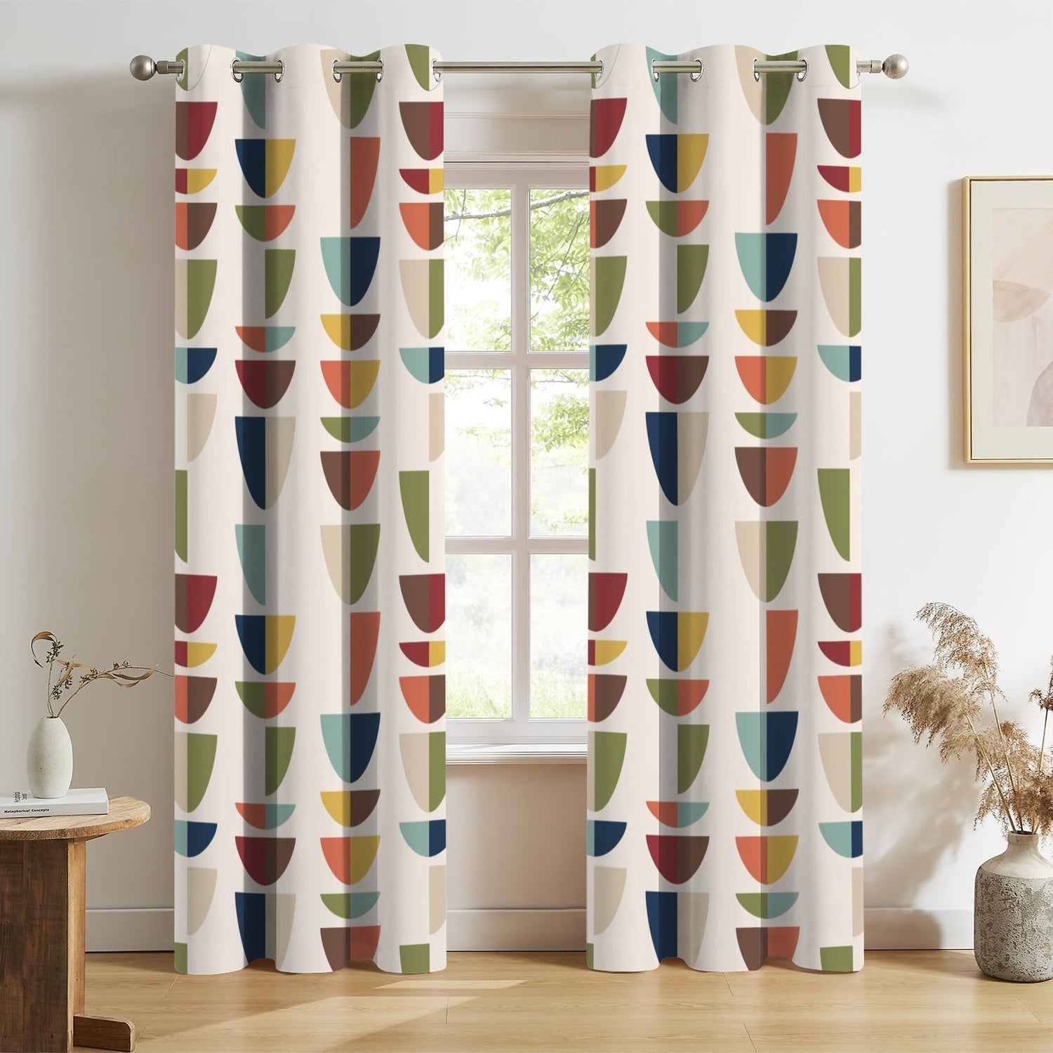 Kate McEnroe New York Mid Century Modern Geometric Curtains, Set of 2 Grommet PanelsWindow CurtainsD3377534