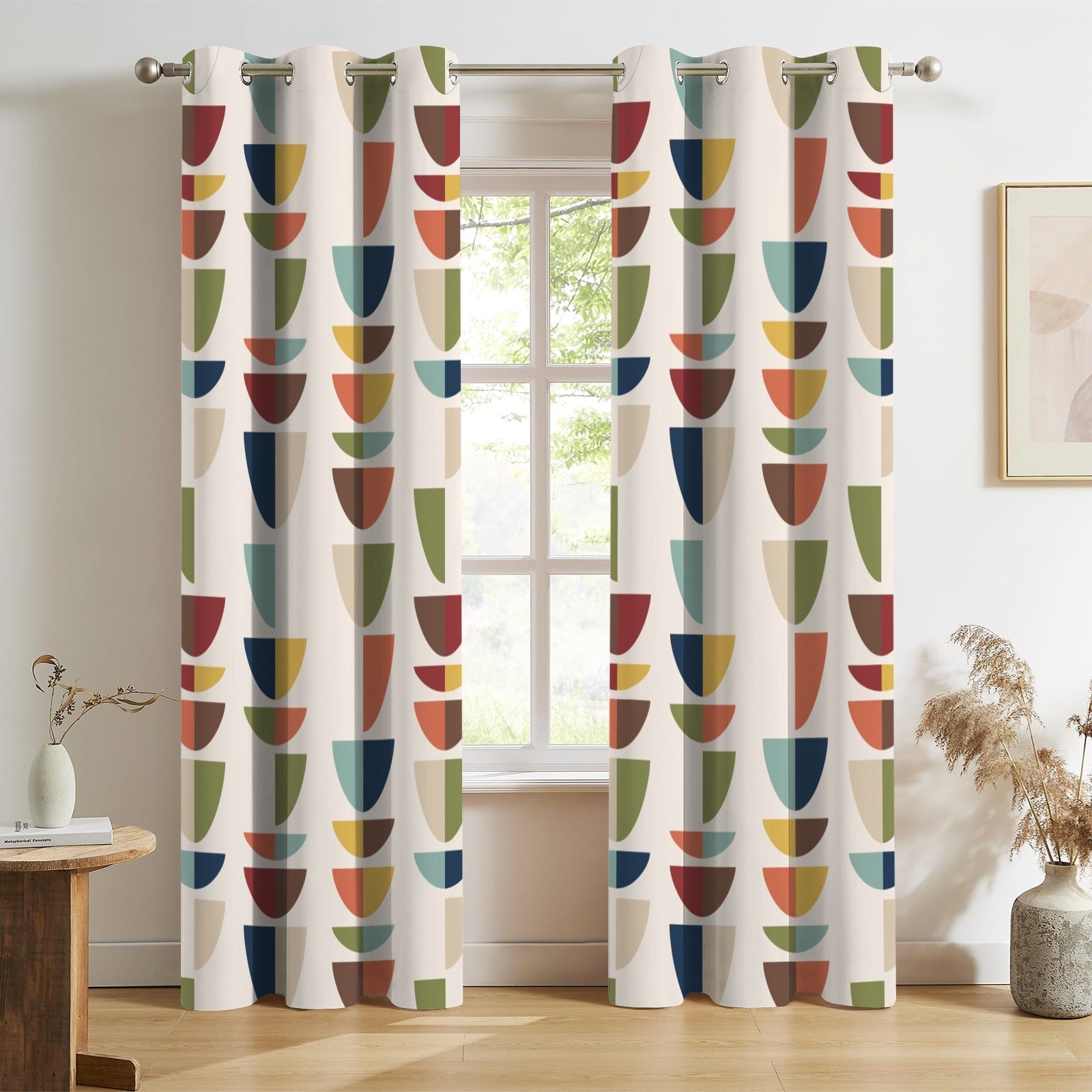 Kate McEnroe New York Mid Century Modern Geometric Curtains, Set of 2 Grommet PanelsWindow CurtainsD3377534