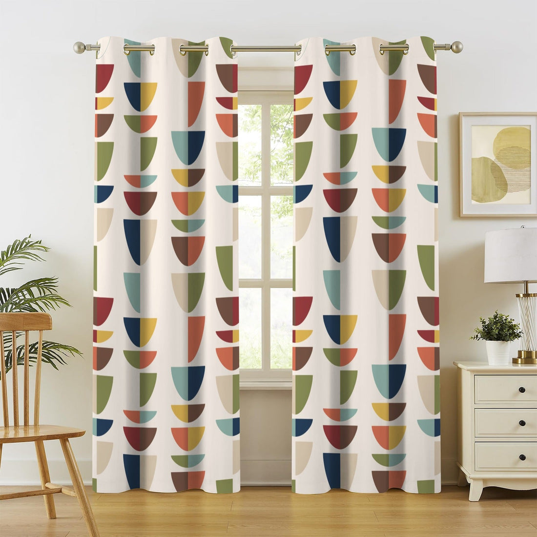 Kate McEnroe New York Mid Century Modern Geometric Curtains, Set of 2 Grommet PanelsWindow CurtainsD3377534