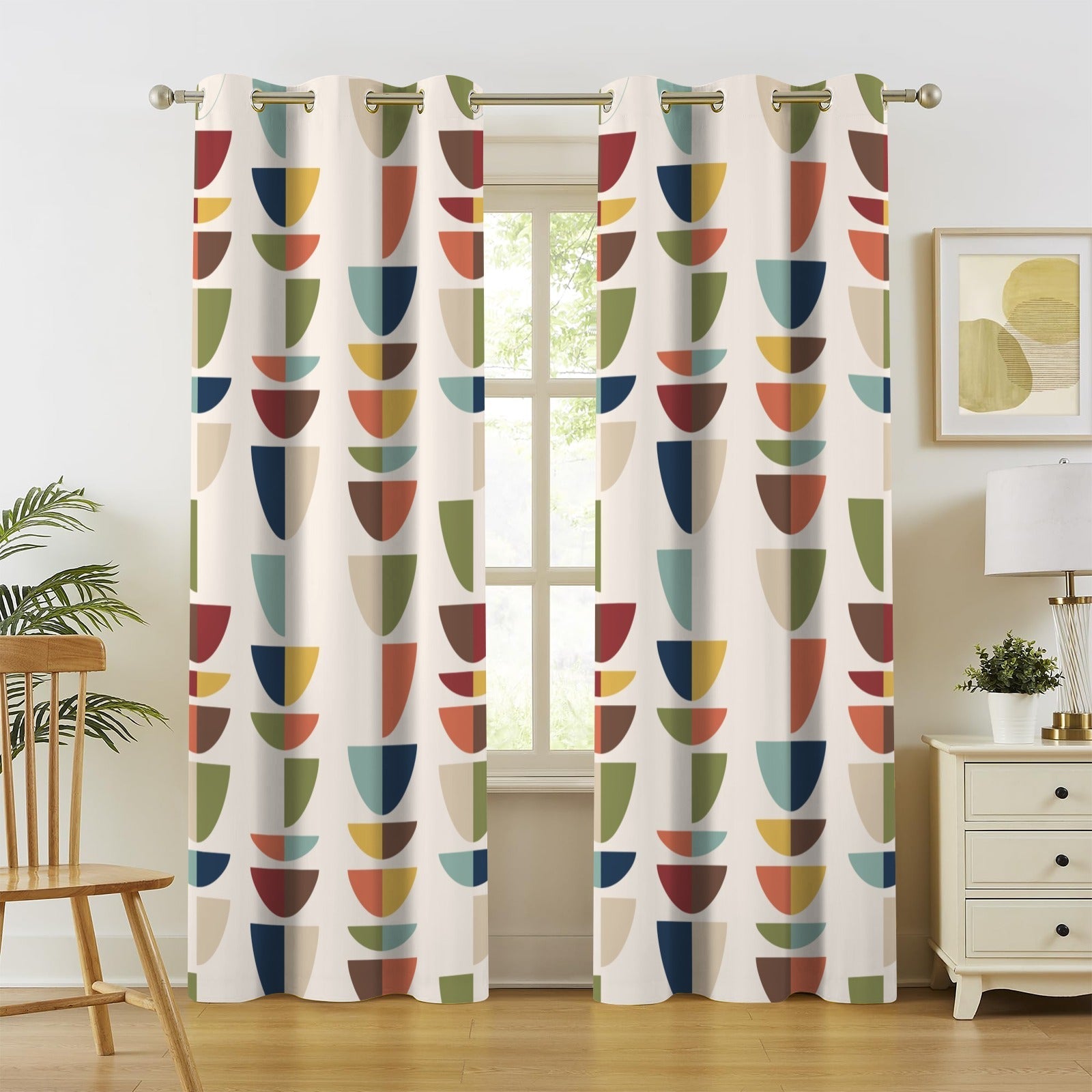 Kate McEnroe New York Mid Century Modern Geometric Curtains, Set of 2 Grommet PanelsWindow CurtainsD3377534