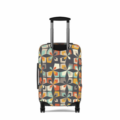 Printify Mid Century Modern Geometric Diamond Luggage Cover, Scandinavian Flower Suitcase Protector, Retro Travel Accessory Accessories
