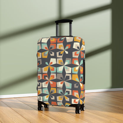 Printify Mid Century Modern Geometric Diamond Luggage Cover, Scandinavian Flower Suitcase Protector, Retro Travel Accessory Accessories