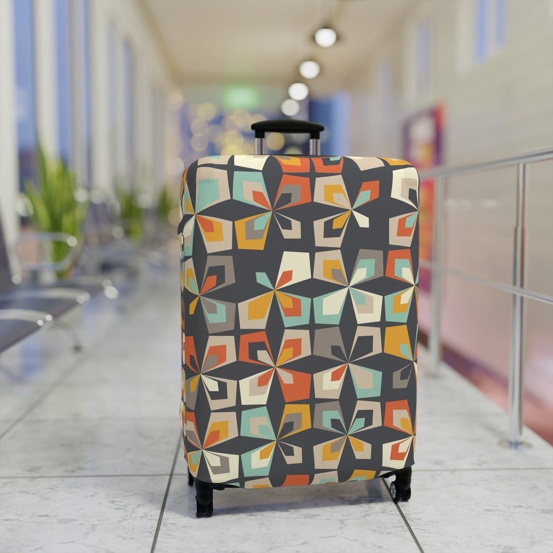 Kate McEnroe New York Mid Century Modern Geometric Diamond Luggage Cover, Scandinavian Flower Suitcase Protector, Retro Travel Accessory Luggage Covers
