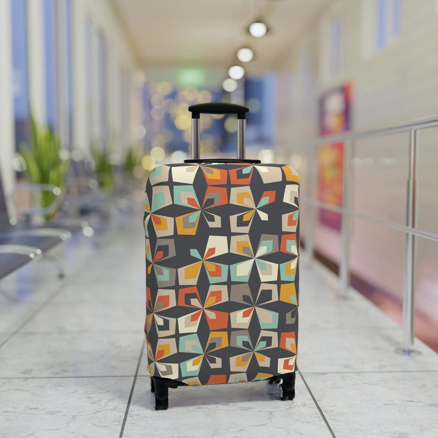 Kate McEnroe New York Mid Century Modern Geometric Diamond Luggage Cover, Scandinavian Flower Suitcase Protector, Retro Travel AccessoryLuggage Covers19926612637851161645